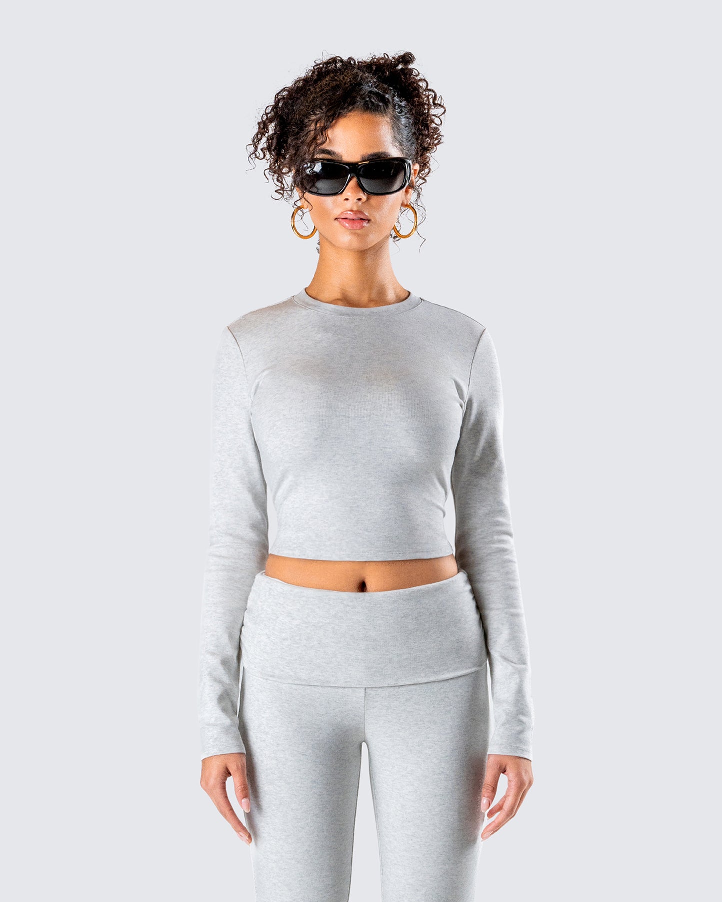Noam Heather Grey Long Sleeve Top model front