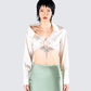 Noor Ivory Knotted Blouse Top model front