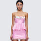 Nora Pink Floral Strapless Peplum Top model front