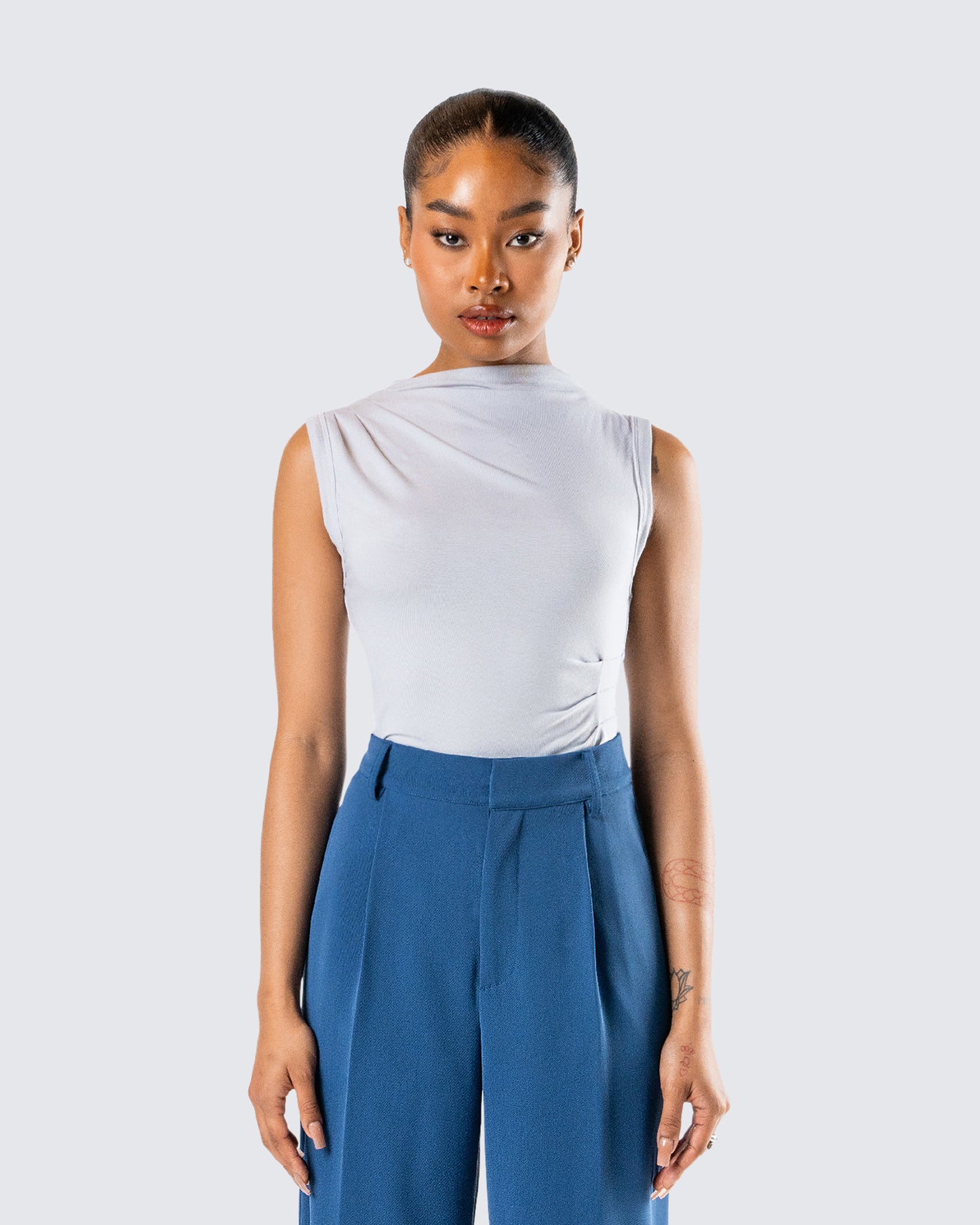 Norah Light Grey Pleated Top