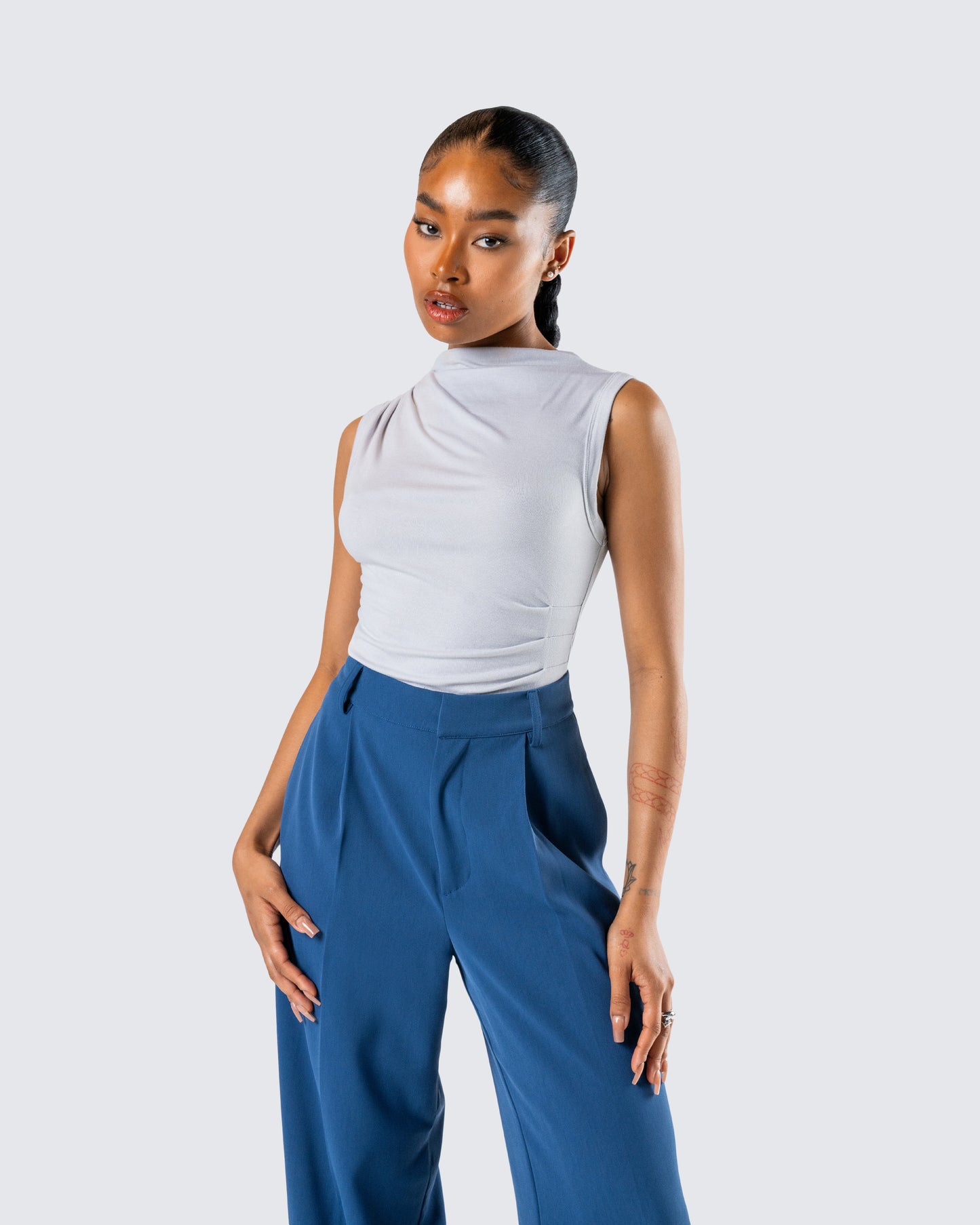 Norah Light Grey Pleated Top