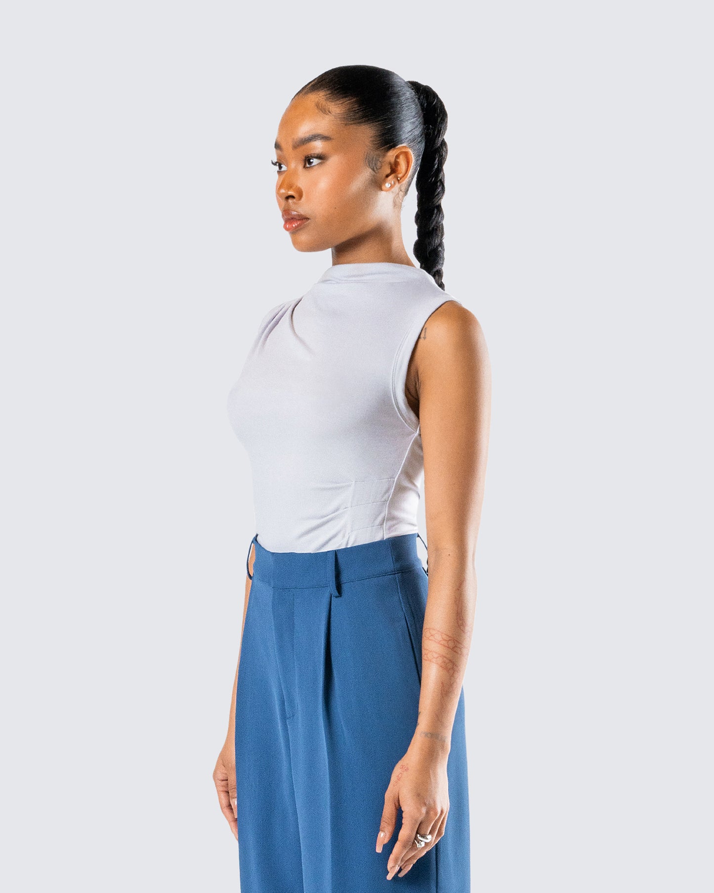 Norah Light Grey Pleated Top