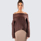 Nyx Brown Off Shoulder Sweater Top model front