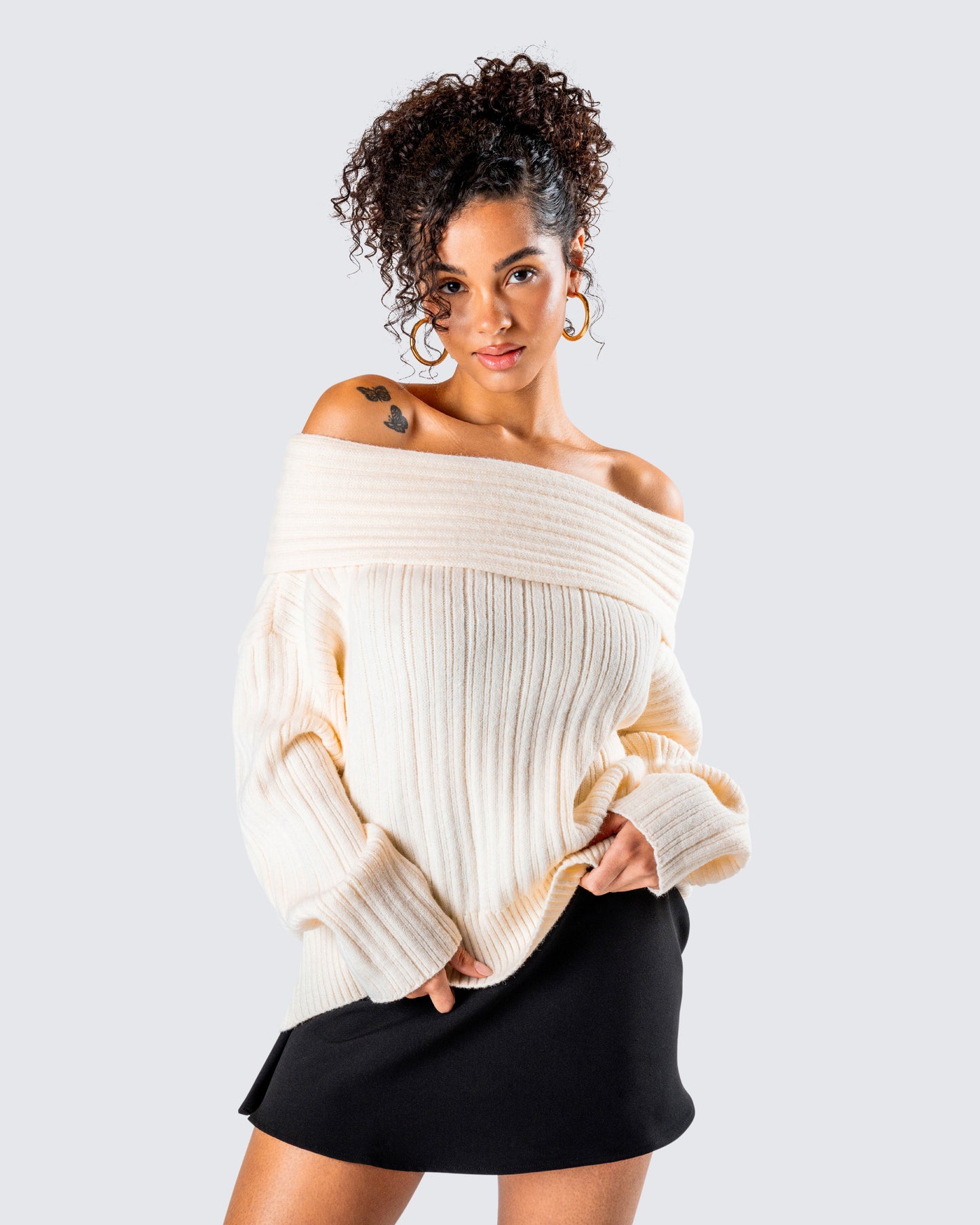 Nyx Ivory Off Shoulder Sweater Top