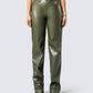 Nadir Olive Vegan Leather Pant model front