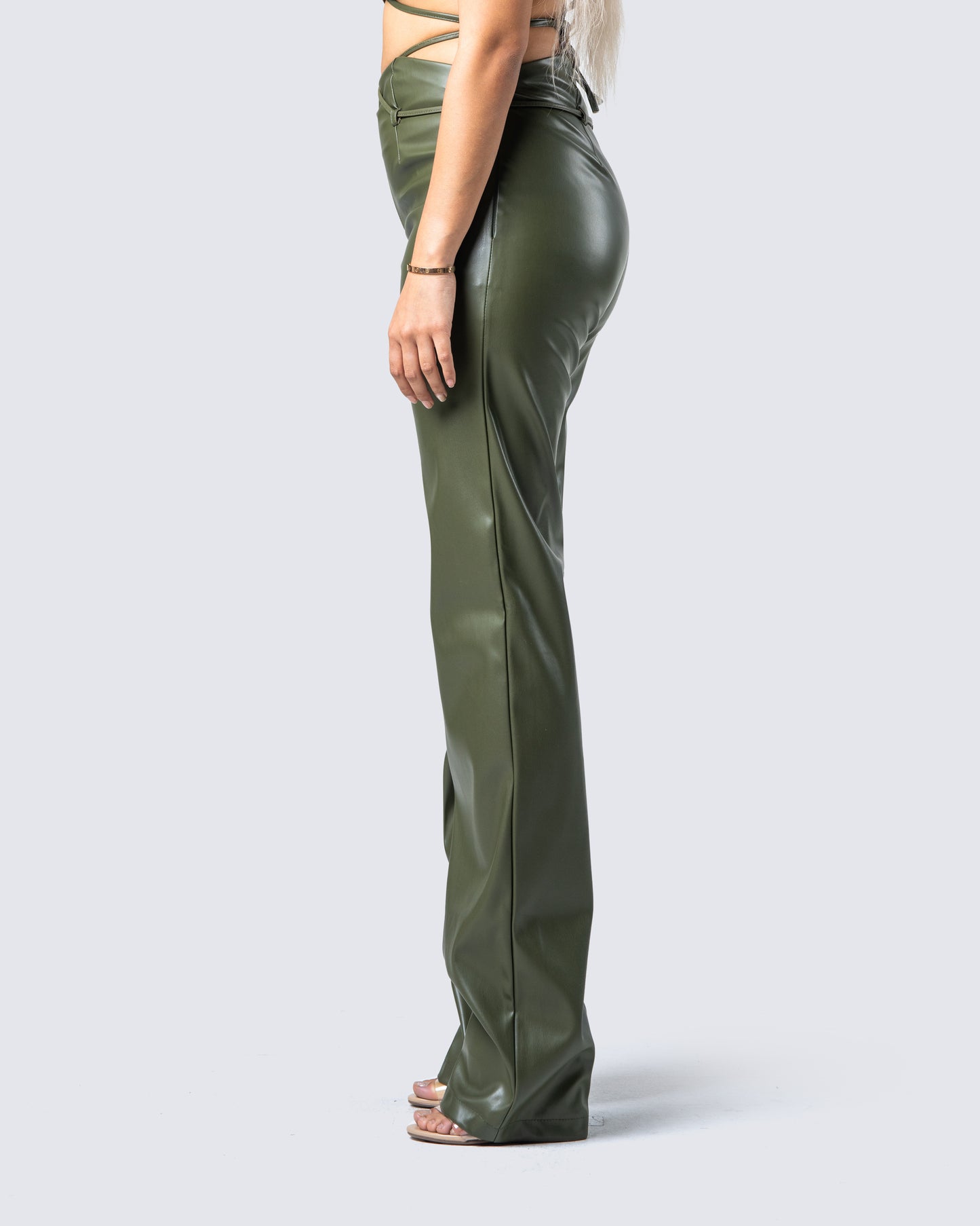 Nadir Olive Vegan Leather Pant