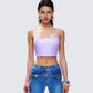 Odalis Lilac Vegan Leather Crop Top model front