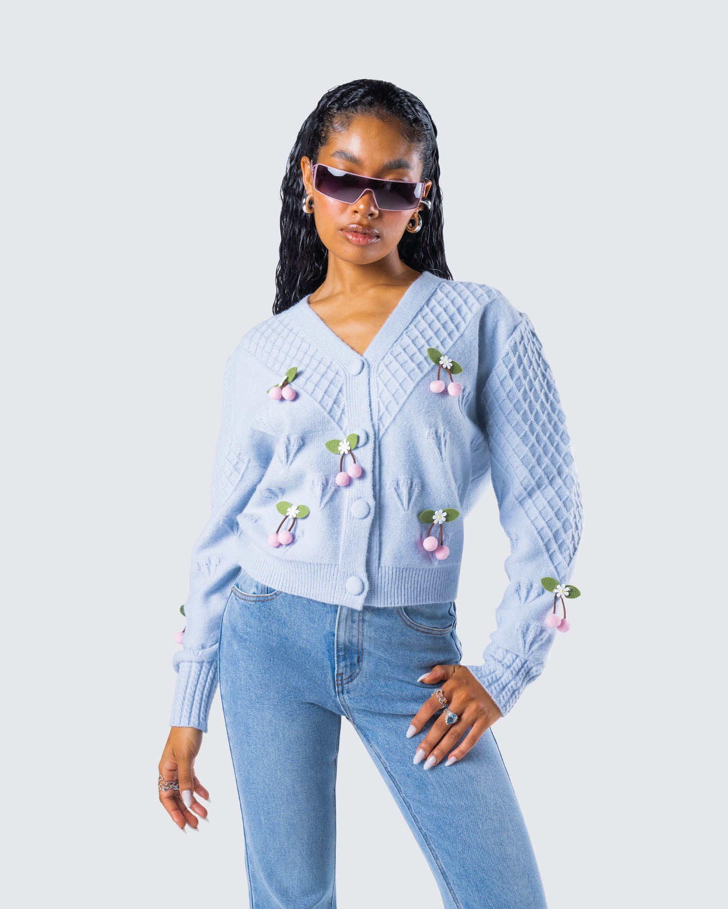 Olea Lavender Cherry Trim Cardigan