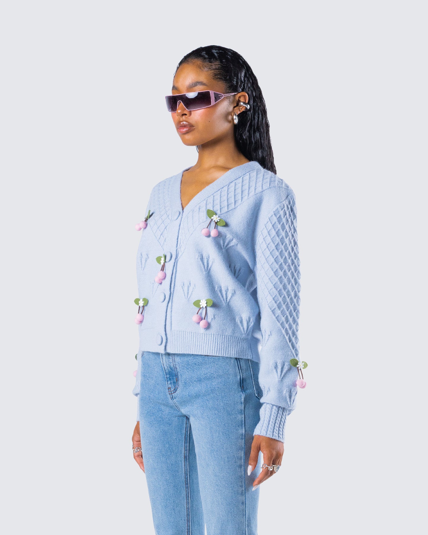 Olea Lavender Cherry Trim Cardigan