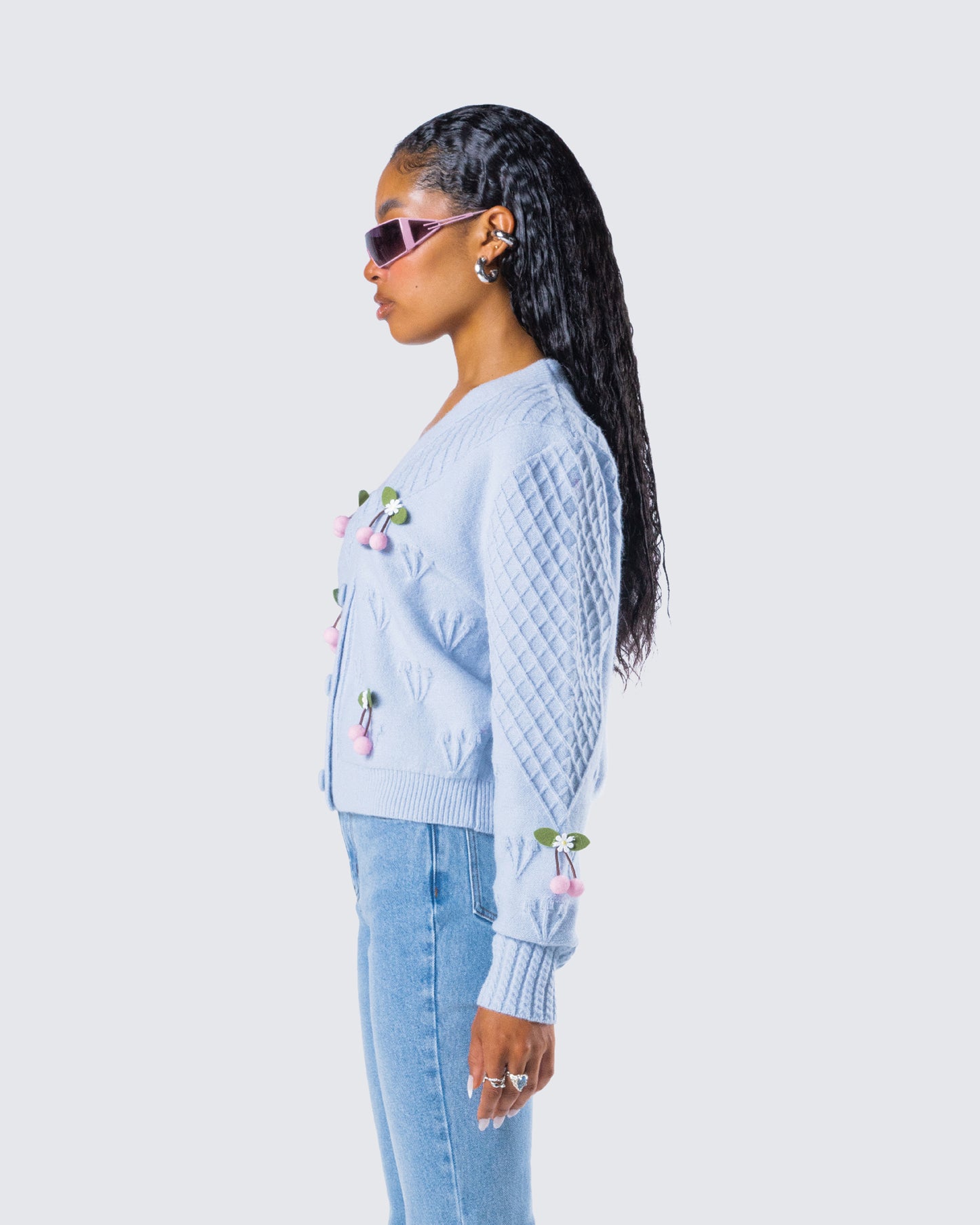 Olea Lavender Cherry Trim Cardigan