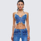 Olivette Blue Denim Butterfly Top model front