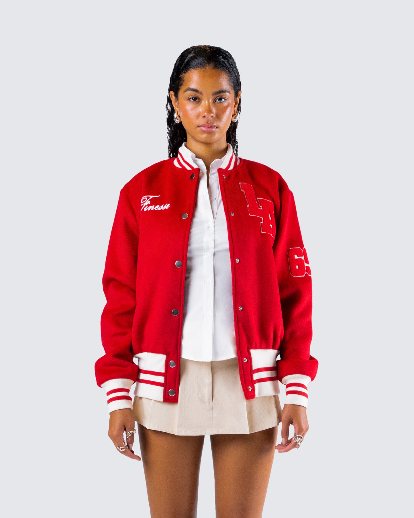 Palmer Red Varsity Jacket model front