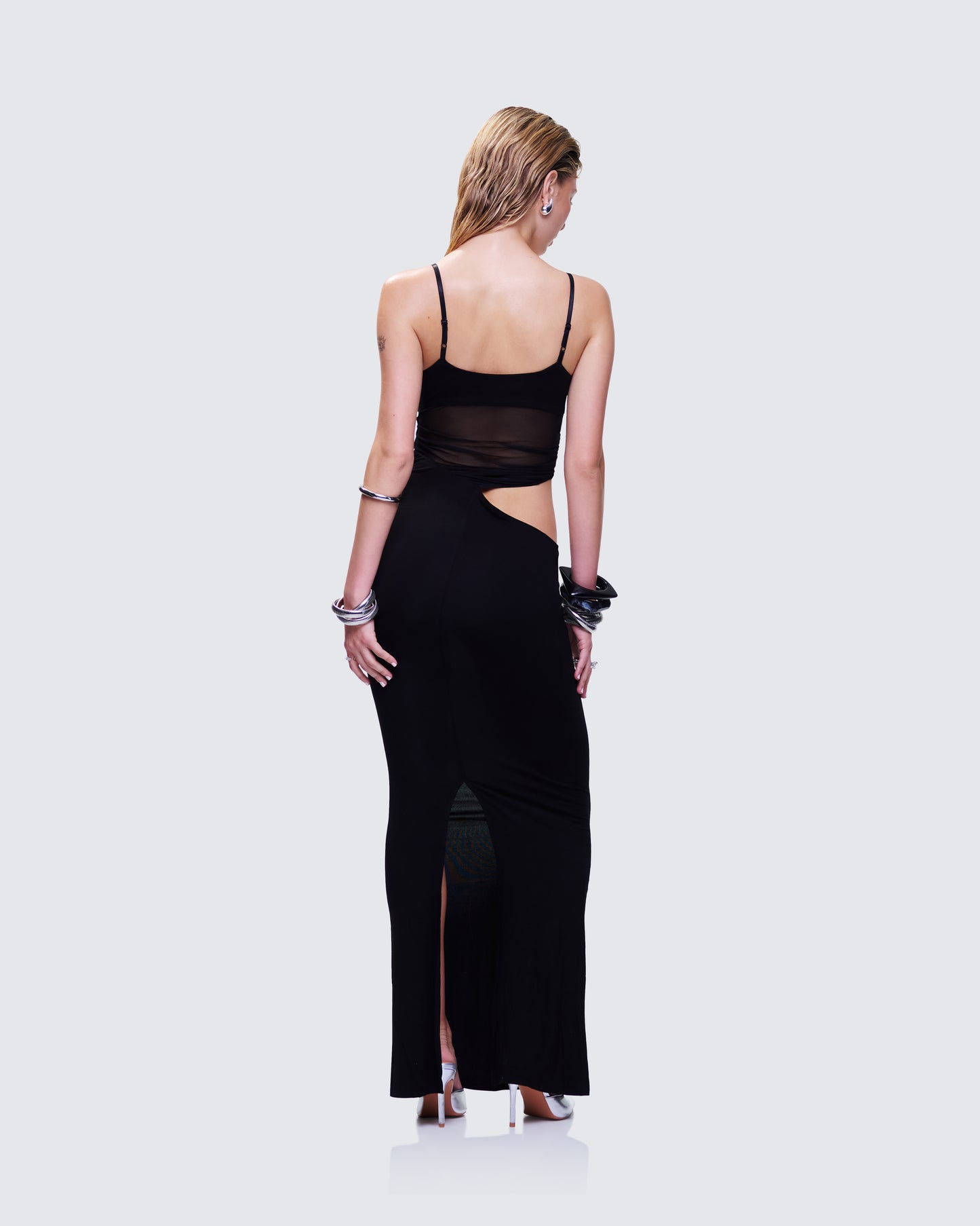 Philomena Black Mesh Window Maxi Dress