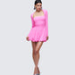 Pili Pink Drop Bubble Hem Micro Mini Dress