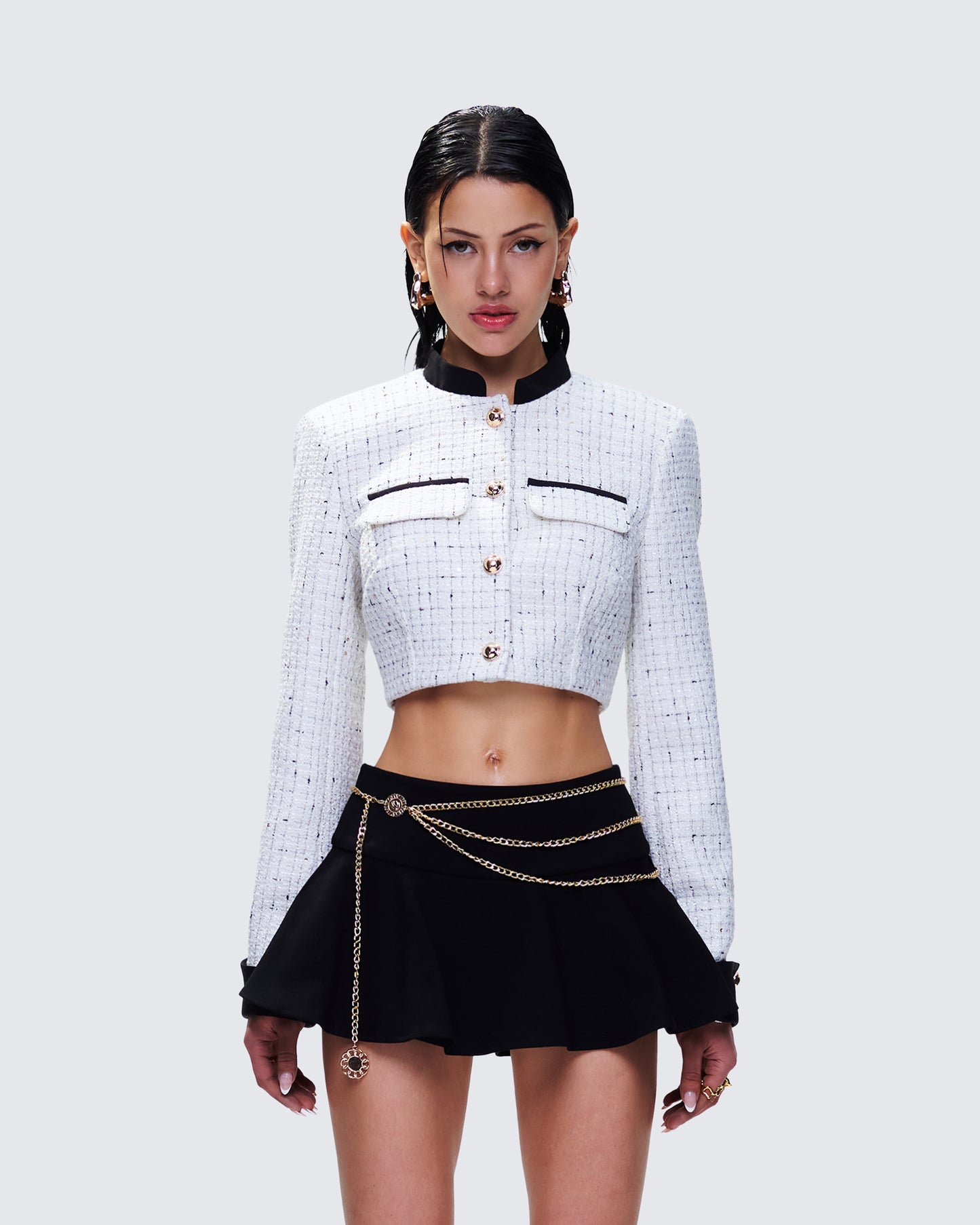 Pippa Ivory Tweed Cropped Jacket model front