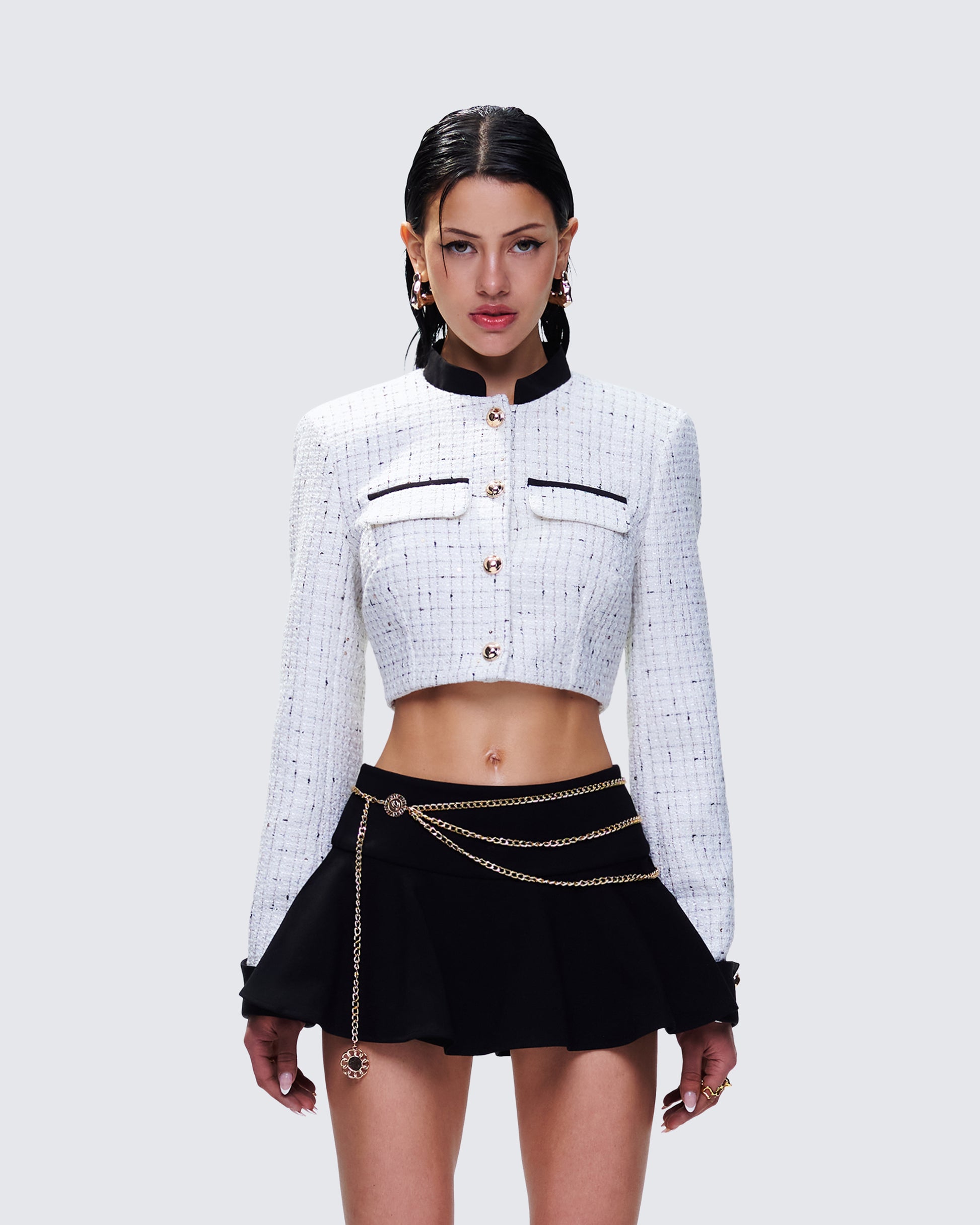 Pippa Ivory Tweed Cropped Jacket model front