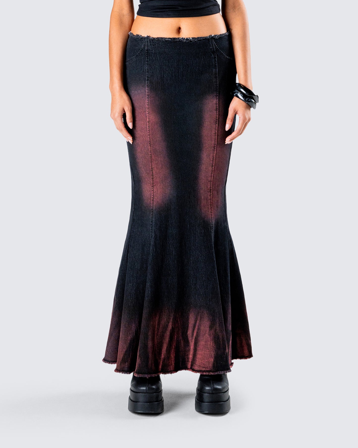 Raine Black Washed Maxi Skirt model front