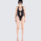 Raquel Black Animal Print Bodysuit model front