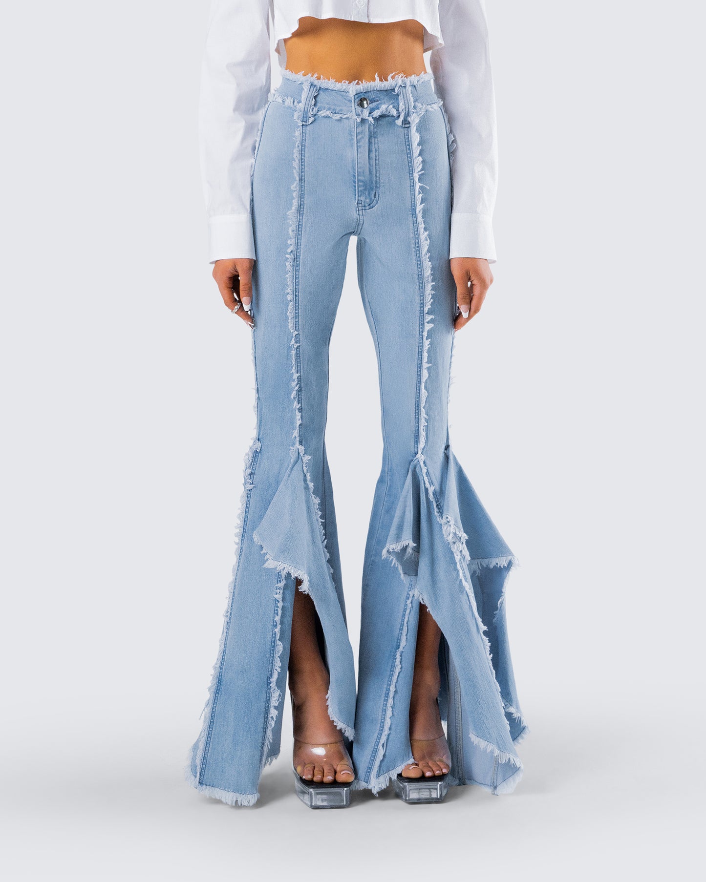 Reagan Blue Denim Frayed Jean model front