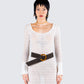 Rejina Brown Faux Suede Belt model front