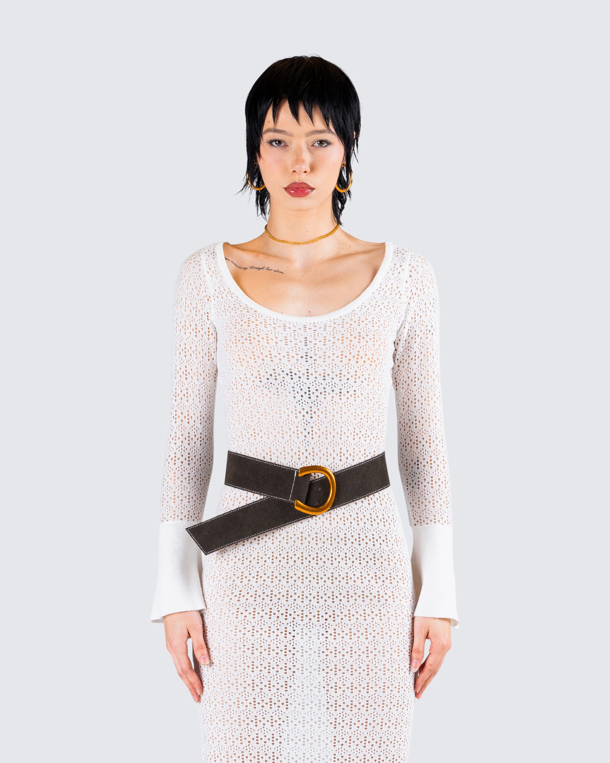 Rejina Brown Faux Suede Belt model front
