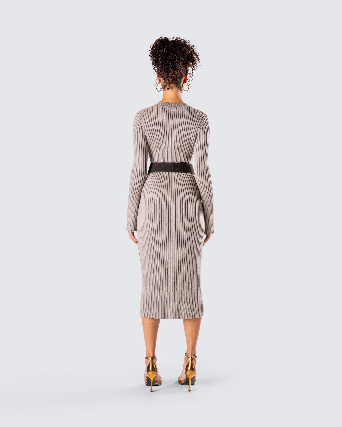 Rejina Taupe Wide Rib Midi Dress