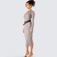 Rejina Taupe Wide Rib Midi Dress