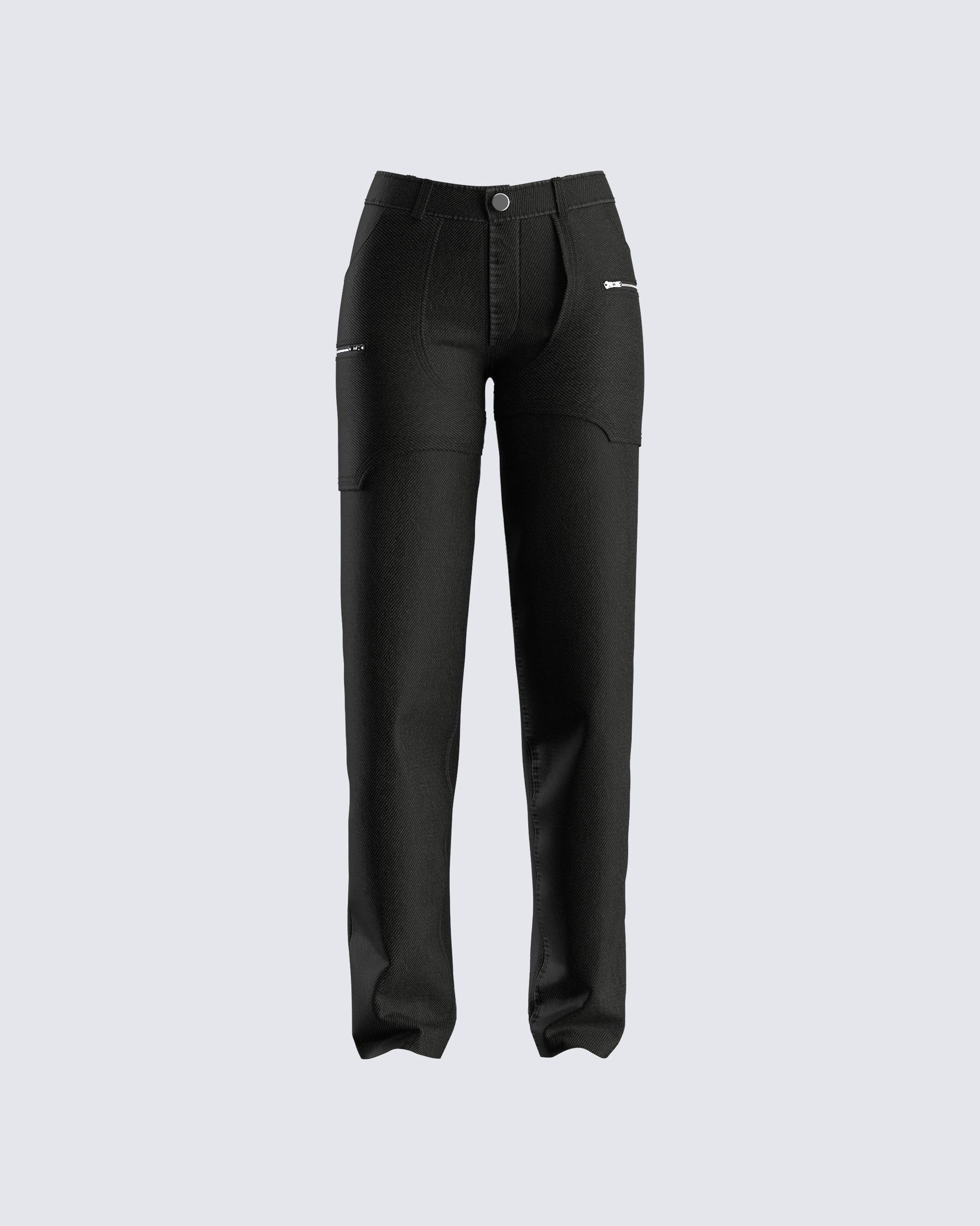 Renya Black Denim Paneled Jean 3d product front
