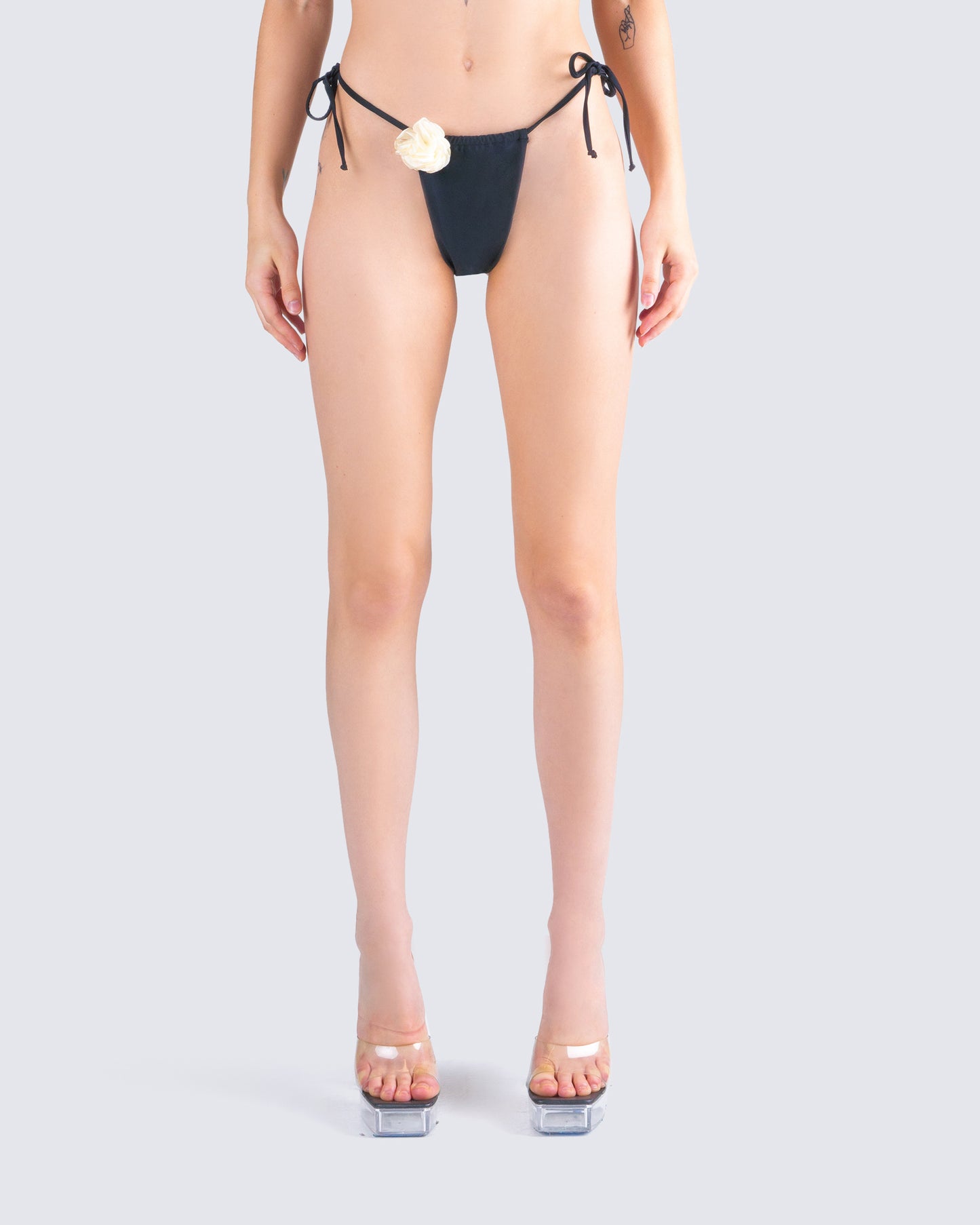 Revel Black Bikini Flower Bottom model front