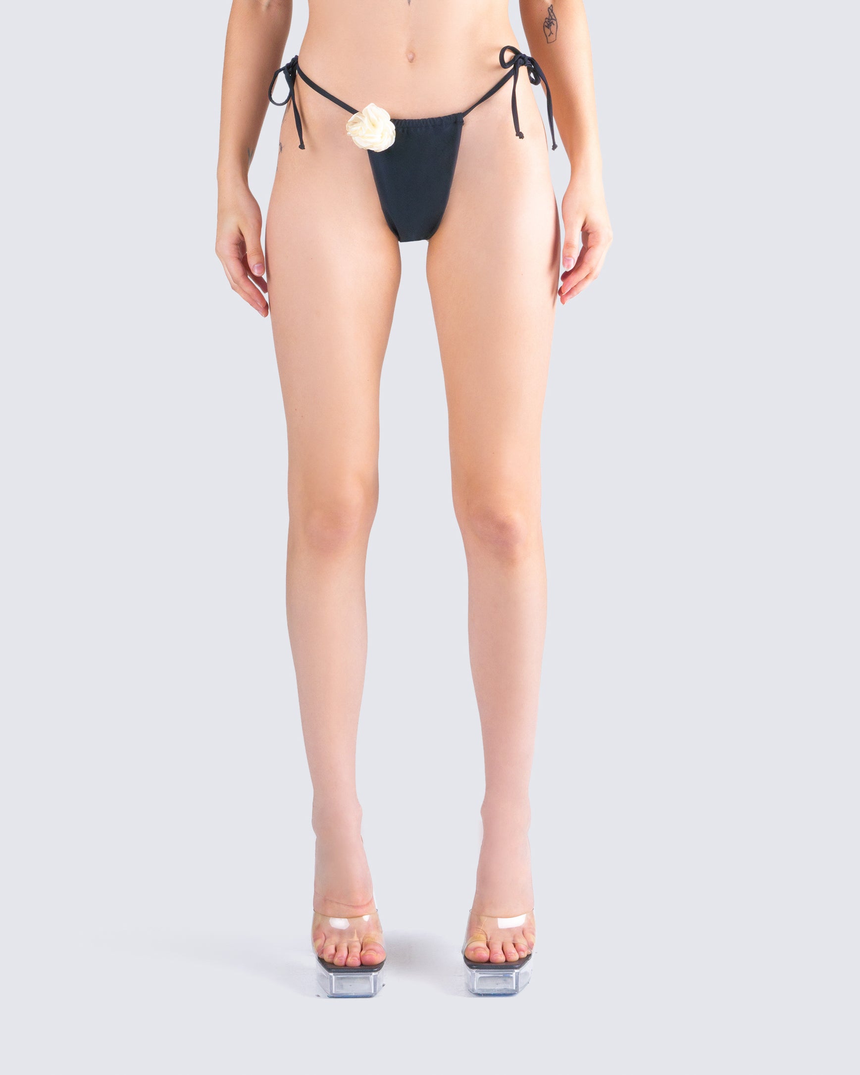 Revel Black Bikini Flower Bottom model front