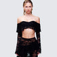 Rina Black Lace Ruffle Bandeau Top model front