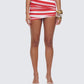 Risa Red Stripe Asymmetric Ruched Mini Skirt model front