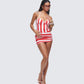 Risa Red Stripe Asymmetric Ruched Mini Skirt