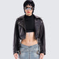 Robyn Vintage Black Cropped Moto Jacket model front