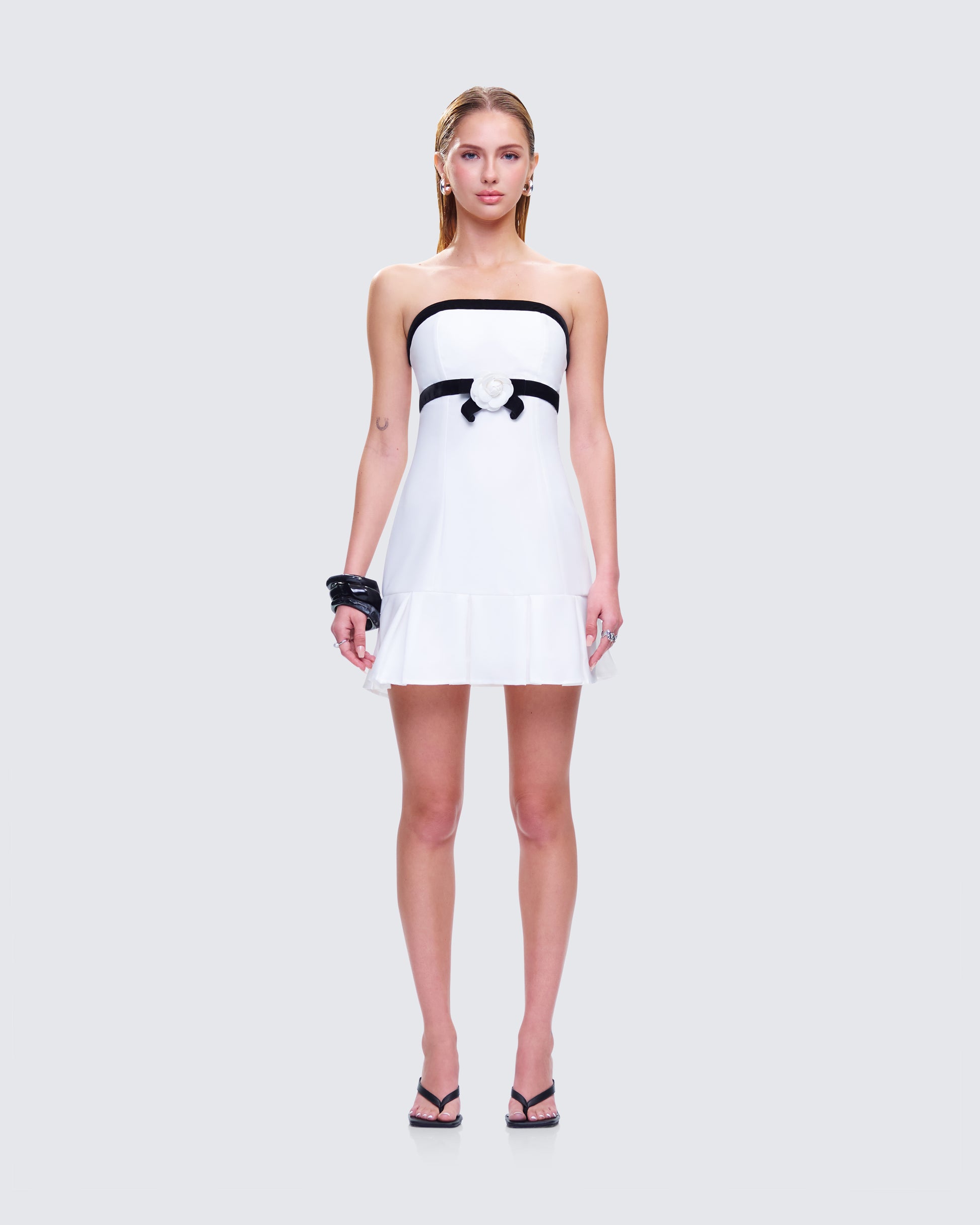 Roma White Strapless Mini Dress model front