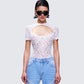 Romona White Lace Cut Out Bodysuit model front