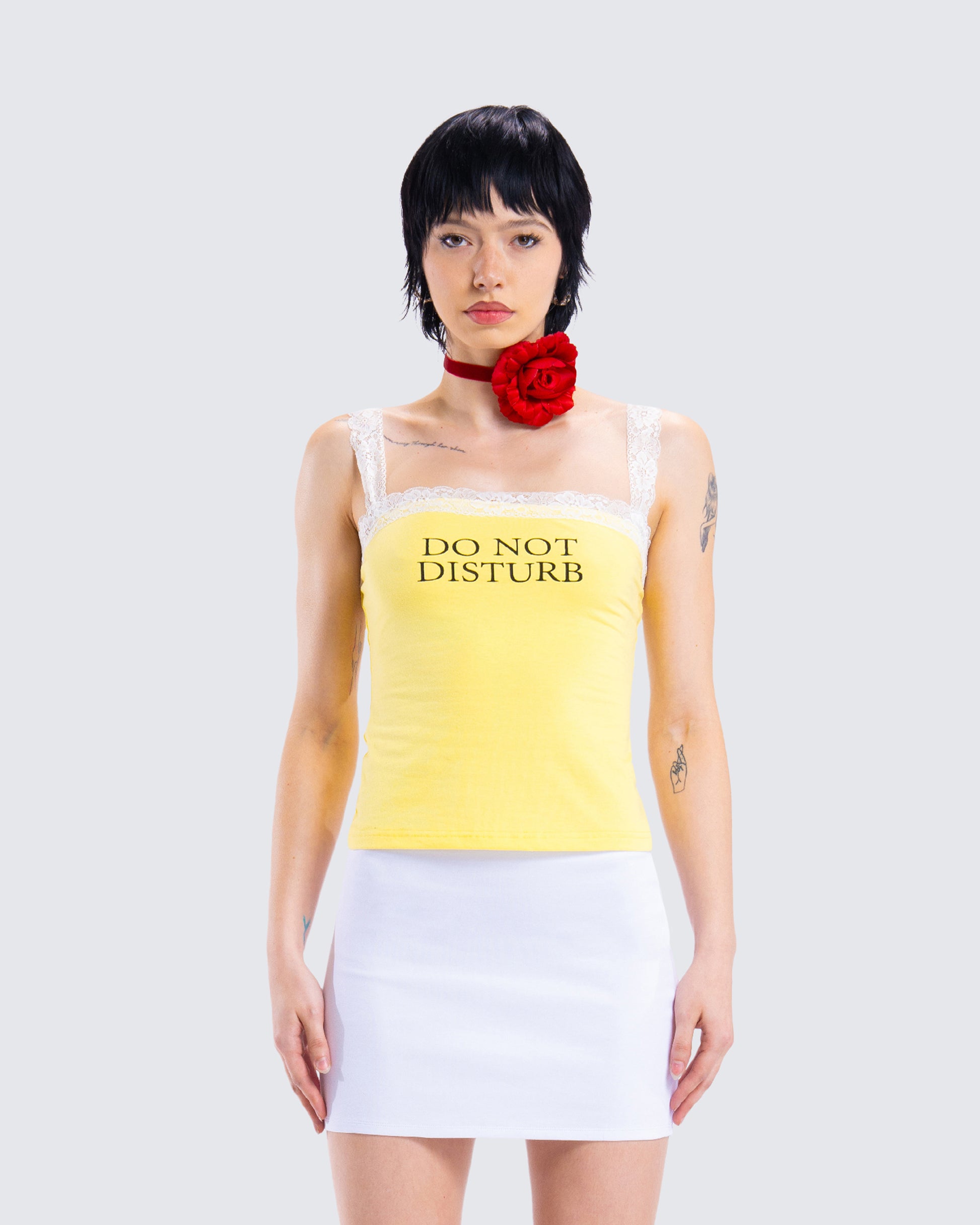 Rosalia Yellow Graphic Knit Top model front