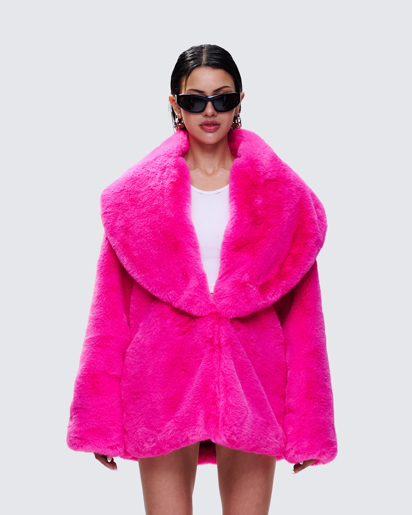 Rosamond Hot Pink Vegan Fur Jacket model front