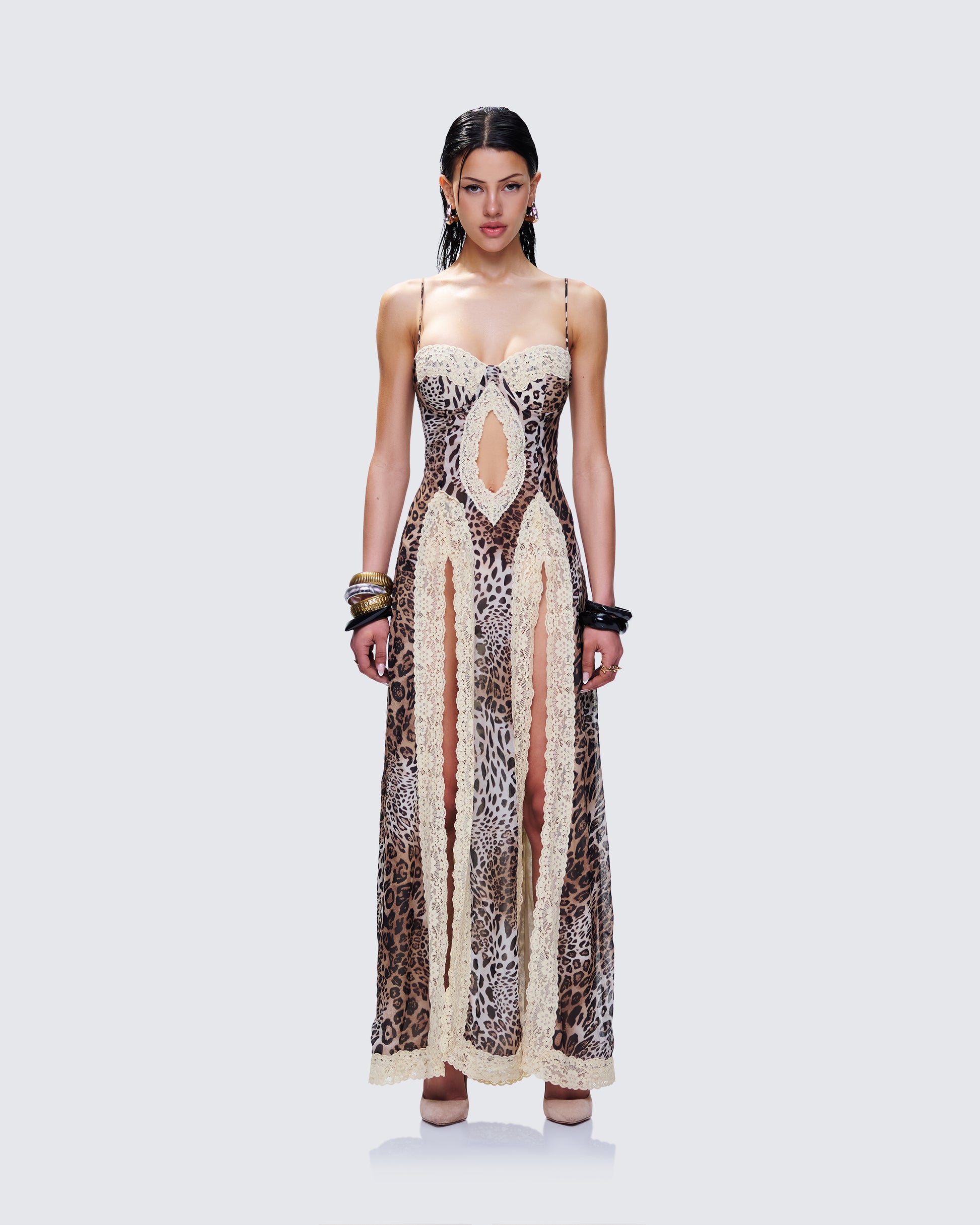Royan Leopard Print Maxi Dress model front