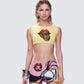 Rubina Yellow Graphic Crop Top model front