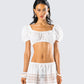 Rue White Cotton Floral Crop Top model front