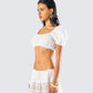 Rue White Cotton Floral Crop Top