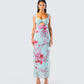 Ryliana Green Floral Mesh Maxi Dress model front