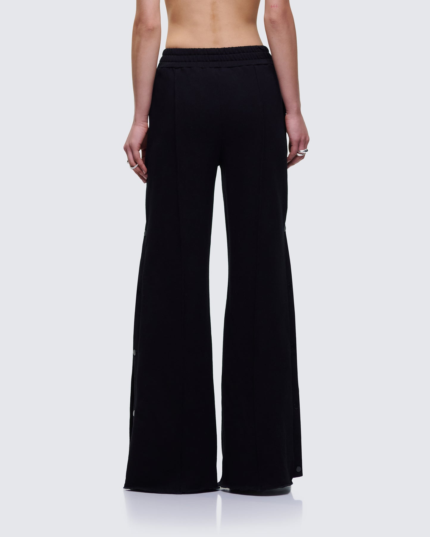 Saige Black Popper Detail Loose Sweatpant