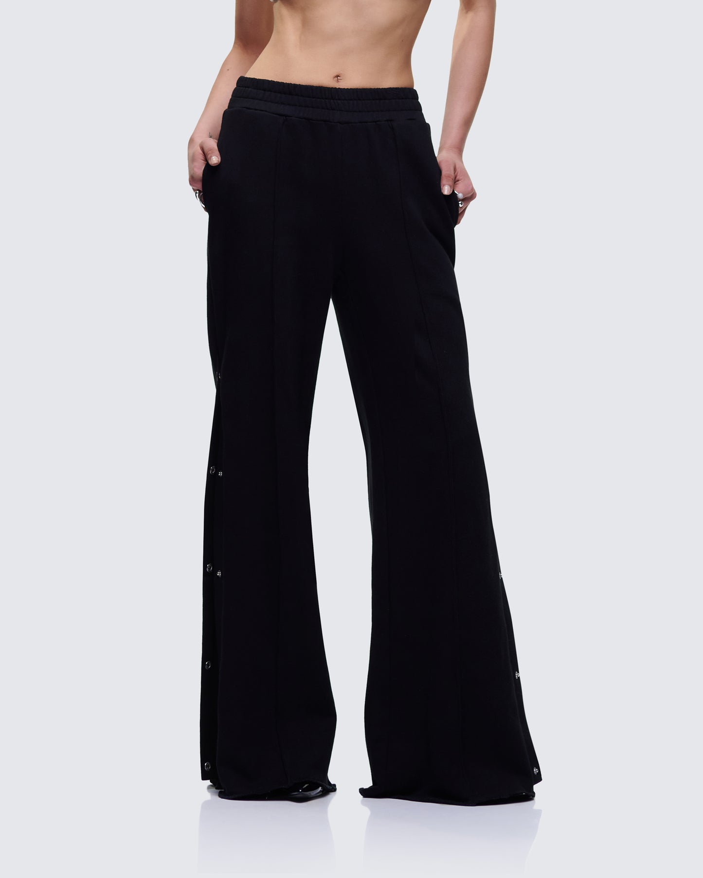 Saige Black Popper Detail Loose Sweatpant