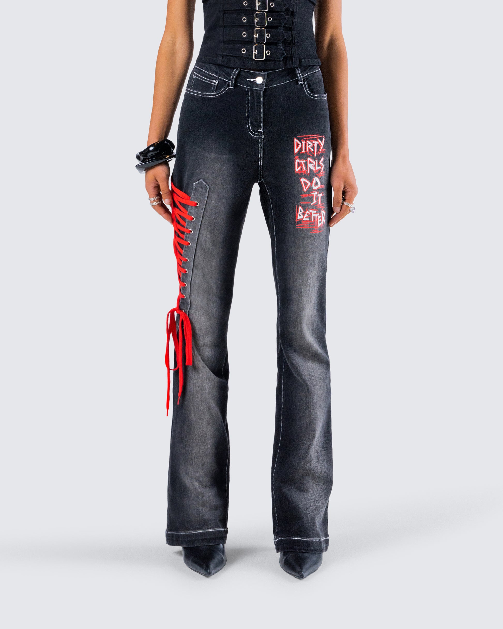 Salem Black Low Rise Denim Pant model front