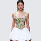 Samara Green Floral Jacquard Corset Top model front
