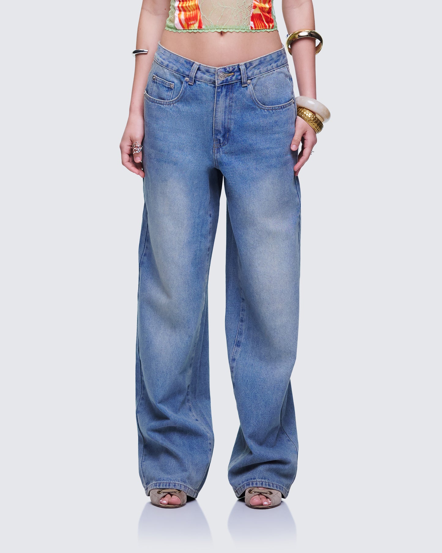 Samia Blue Denim Wide Leg Jeans model front