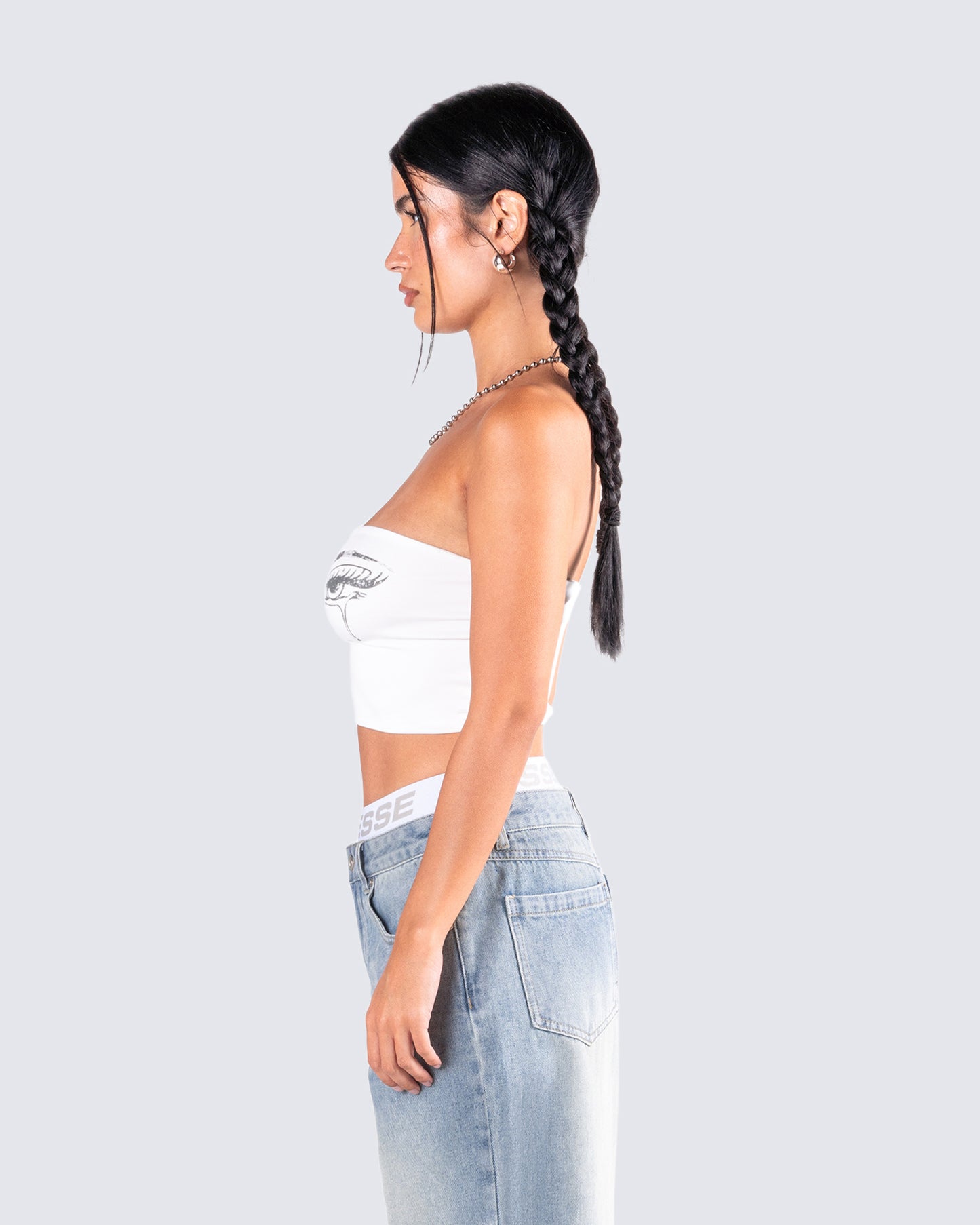 Samia White Graphic Tube Top