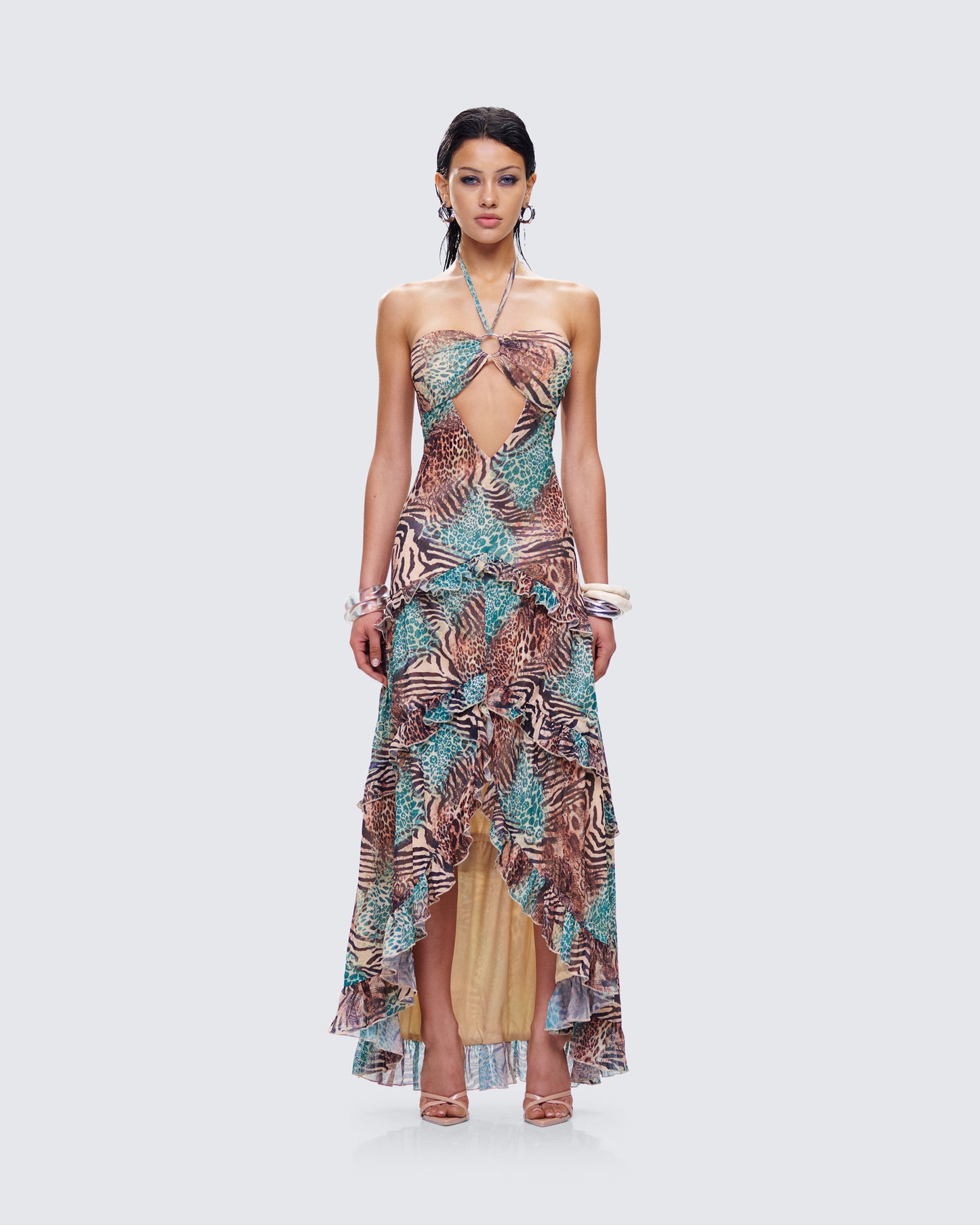 Saphira Animal Print Maxi Dress model front